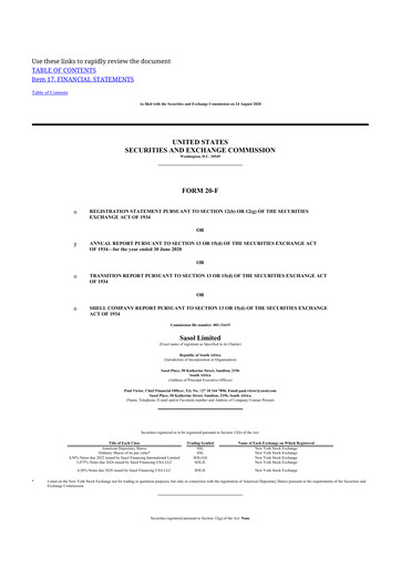 Thumbnail Sasol 20-F Annual Report 2020