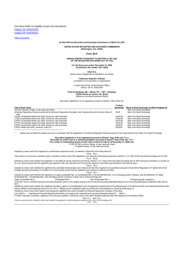 Thumbnail Vale 20-F Annual Report 2020