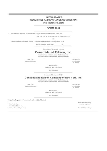Thumbnail Consolidated Edison 10-K Annual Report 2015