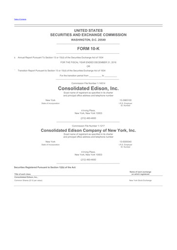 Thumbnail Consolidated Edison 10-K Annual Report 2016