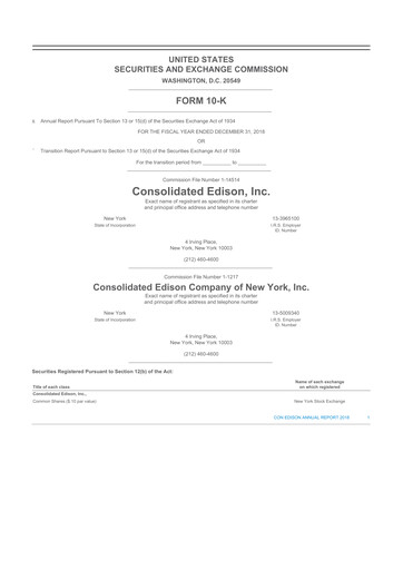 Thumbnail Consolidated Edison 10-K Annual Report 2018