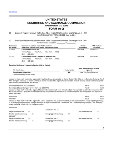 Thumbnail Consolidated Edison 10-Q Quarterly Report FY2019 