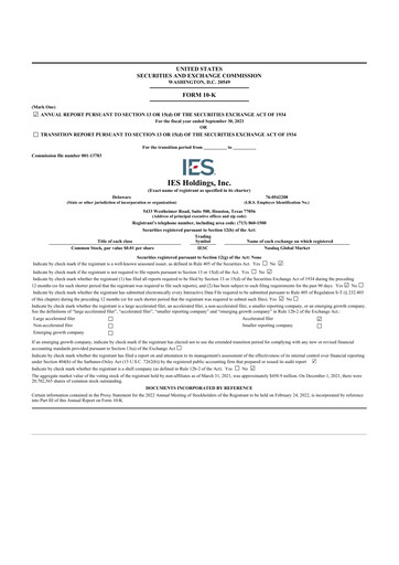 Thumbnail IES Holdings 10-K Annual Report 2021