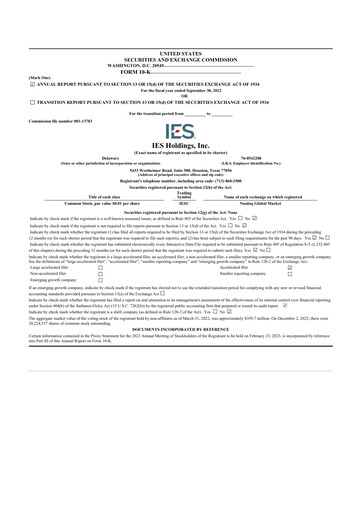 Thumbnail IES Holdings 10-K Annual Report 2022