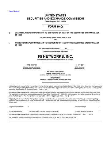 Vorschaubild F5 10-Q Quartalsbericht 2016 