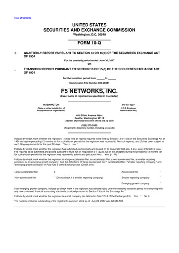Vorschaubild F5 10-Q Quartalsbericht 2017 