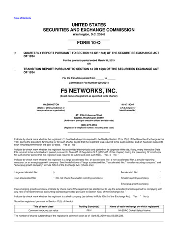 Vorschaubild F5 10-Q Quartalsbericht 2019 