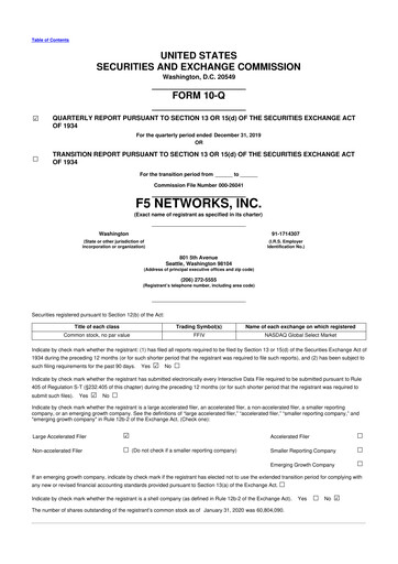 Vorschaubild F5 10-Q Quartalsbericht 2020 