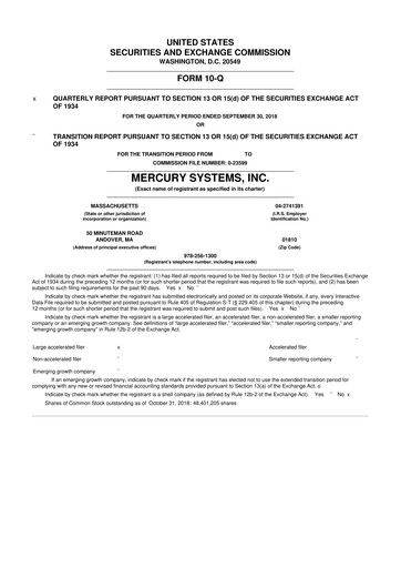 Thumbnail Mercury Systems 10-Q Quarterly Report FY2019 