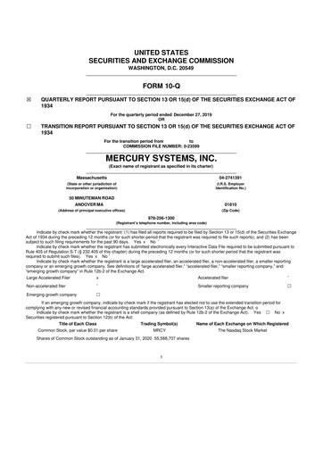 Thumbnail Mercury Systems 10-Q Quarterly Report FY2020 