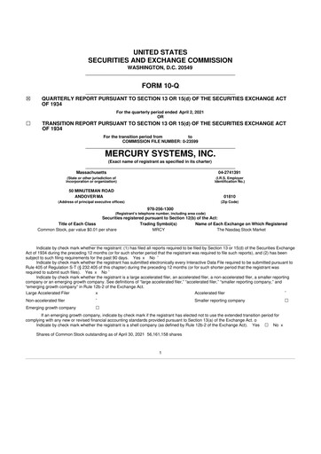 Thumbnail Mercury Systems 10-Q Quarterly Report FY2021 