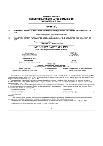 Thumbnail Mercury Systems 10-Q Quarterly Report FY2023 