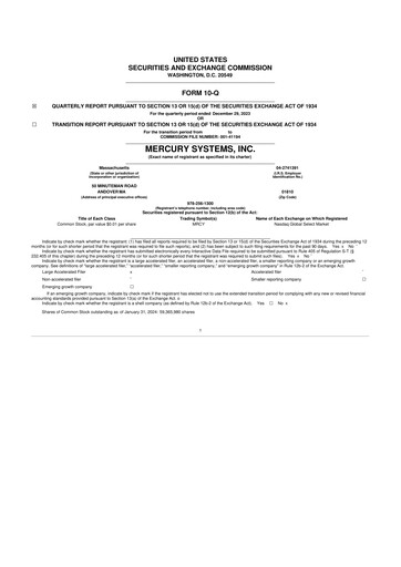 Thumbnail Mercury Systems 10-Q Quarterly Report FY2024 