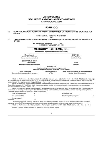 Thumbnail Mercury Systems 10-Q Quarterly Report FY2025 