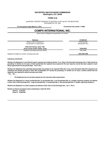 Thumbnail CompX International 10-Q Quarterly Report FY 