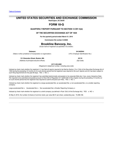 Thumbnail Brookline Bancorp 10-Q Quarterly Report FY2016 