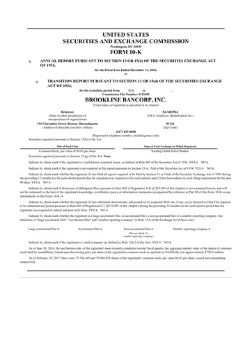 Thumbnail Brookline Bancorp 10-K Annual Report 2016