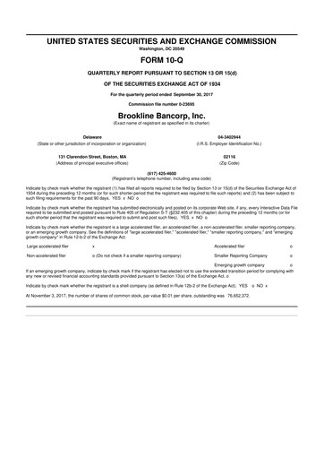 Thumbnail Brookline Bancorp 10-Q Quarterly Report FY2017 