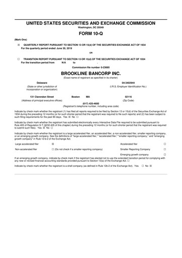 Thumbnail Brookline Bancorp 10-Q Quarterly Report FY2019 