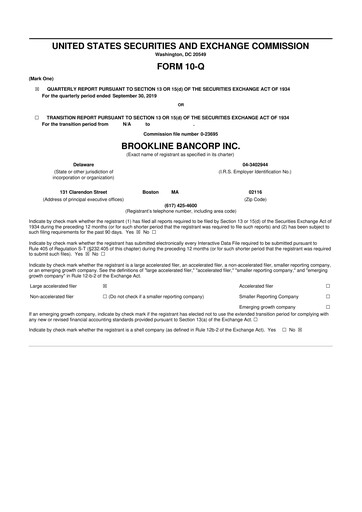 Thumbnail Brookline Bancorp 10-Q Quarterly Report FY2019 