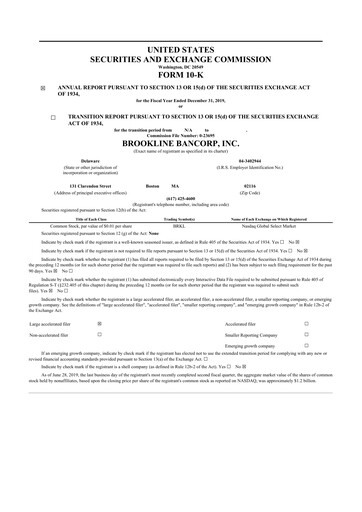 Thumbnail Brookline Bancorp 10-K Annual Report 2019