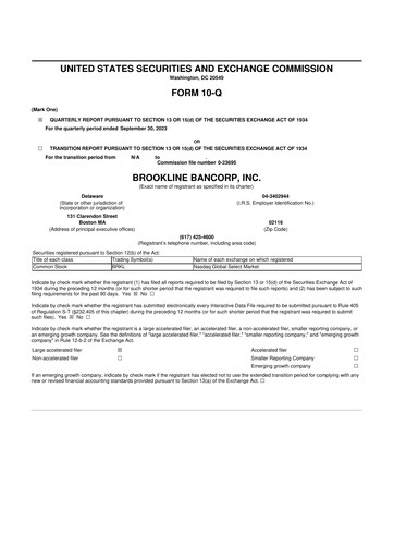 Thumbnail Brookline Bancorp 10-Q Quarterly Report FY2023 