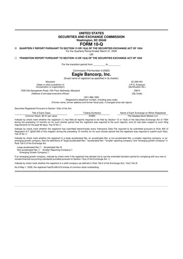 Thumbnail Eagle Bancorp 10-Q Quarterly Report FY 