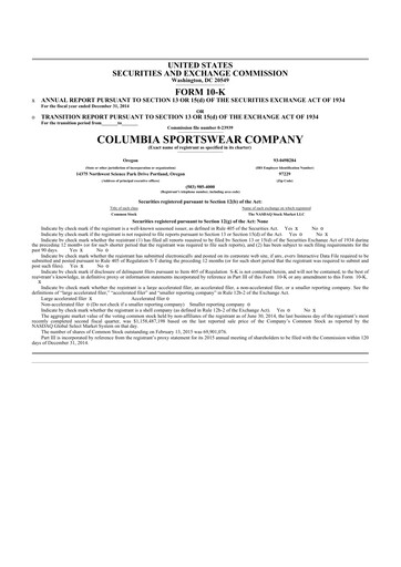 Thumbnail Columbia Sportswear
 10-K Annual Report 2014