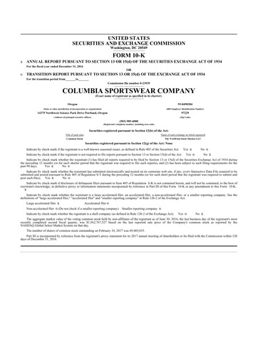 Thumbnail Columbia Sportswear
 10-K Annual Report 2016