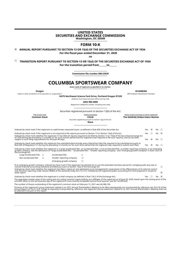 Thumbnail Columbia Sportswear
 10-K Annual Report 2020