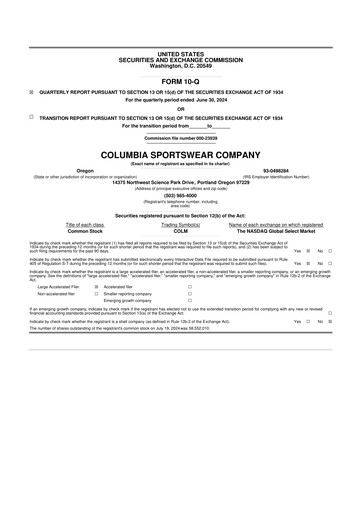 Thumbnail Columbia Sportswear
 10-Q Quarterly Report FY2024 