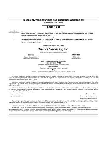 Thumbnail Quanta Services
 10-Q Quarterly Report FY2018 