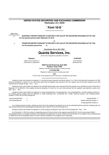 Thumbnail Quanta Services
 10-Q Quarterly Report FY2018 