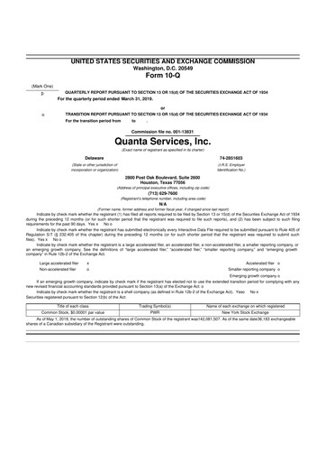 Thumbnail Quanta Services
 10-Q Quarterly Report FY2019 