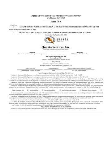 Thumbnail Quanta Services
 10-K Annual Report 2020