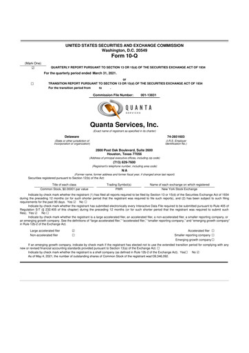 Thumbnail Quanta Services
 10-Q Quarterly Report FY2021 