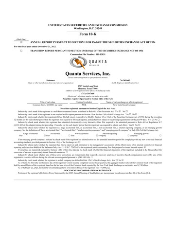 Thumbnail Quanta Services
 10-K Annual Report 2022