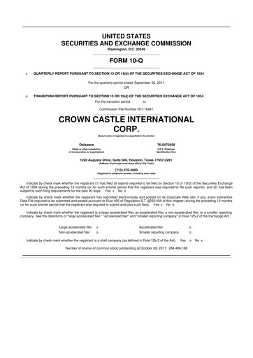 Thumbnail Crown Castle 10-Q Quarterly Report FY2011 