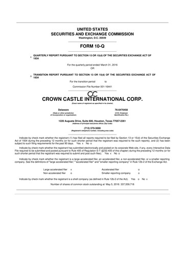 Thumbnail Crown Castle 10-Q Quarterly Report FY2016 