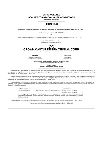 Thumbnail Crown Castle 10-Q Quarterly Report FY2018 
