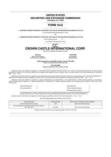 Thumbnail Crown Castle 10-Q Quarterly Report FY2019 