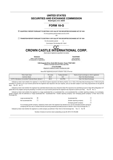 Thumbnail Crown Castle 10-Q Quarterly Report FY2019 