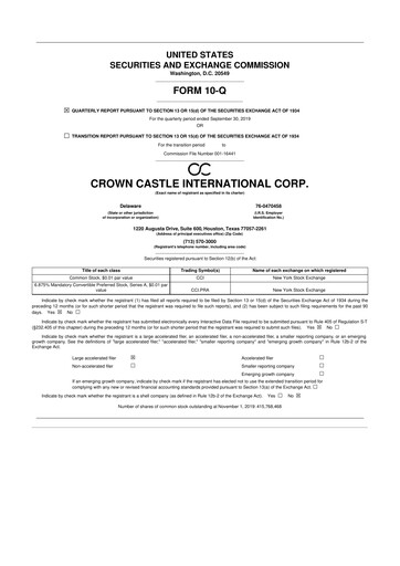 Thumbnail Crown Castle 10-Q Quarterly Report FY2019 