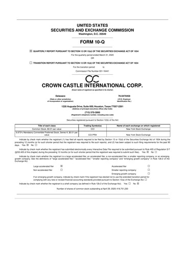 Thumbnail Crown Castle 10-Q Quarterly Report FY2020 