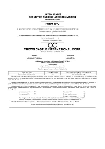 Thumbnail Crown Castle 10-Q Quarterly Report FY2020 