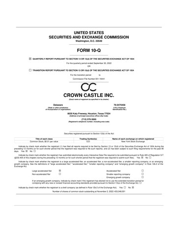 Thumbnail Crown Castle 10-Q Quarterly Report FY2022 