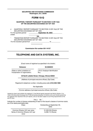 Thumbnail Telephone and Data Systems
 10-Q Quarterly Report FY 