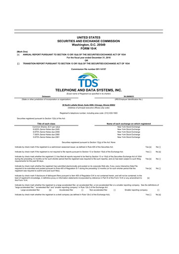 Thumbnail Telephone and Data Systems
 10-K Annual Report 2016