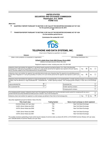 Thumbnail Telephone and Data Systems
 10-Q Quarterly Report FY2019 