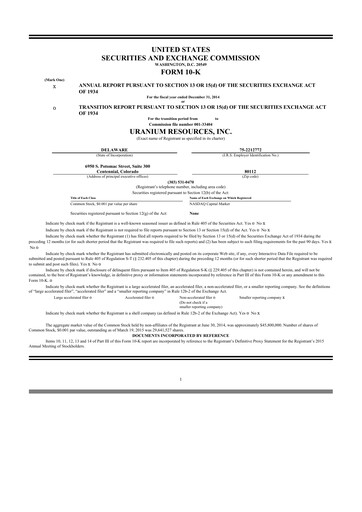 Thumbnail Westwater Resources
 10-K Annual Report 2014